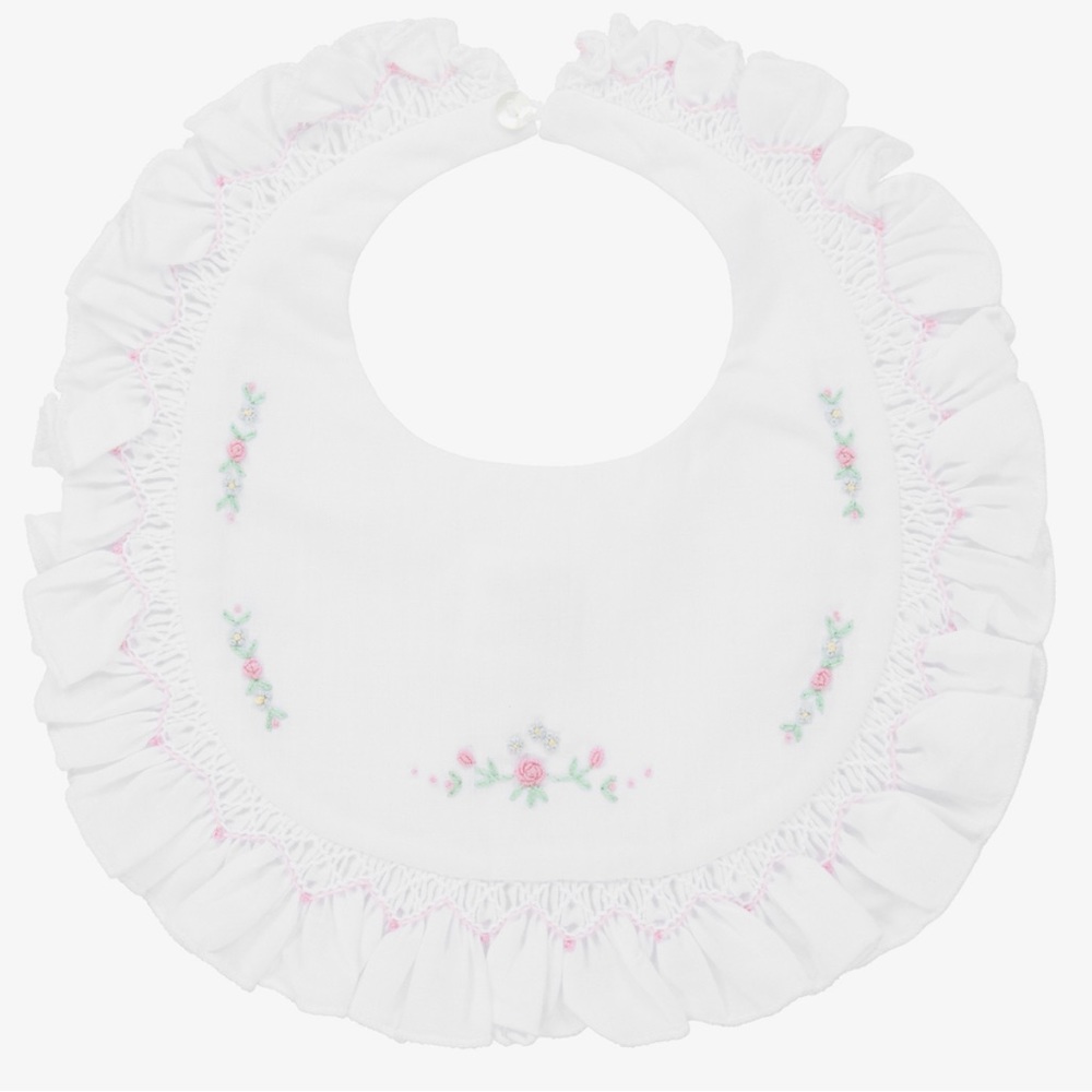 Sarah Louise White Hand-Smocked Baby Bib NWT